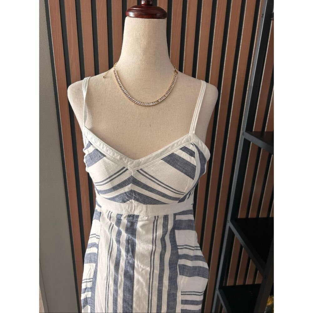 Athleta Stripe Sleeveless  Back Maxi Dress Blue white Size 2 with pockets - Picture 3 of 7